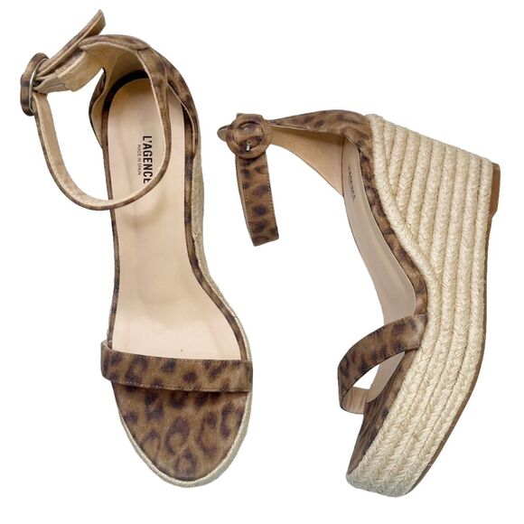 L’AGENCE NWT Elysee Wedge Sandals Cheetah Print Size 9 Espadrille Suede Heel - Picture 2 of 10